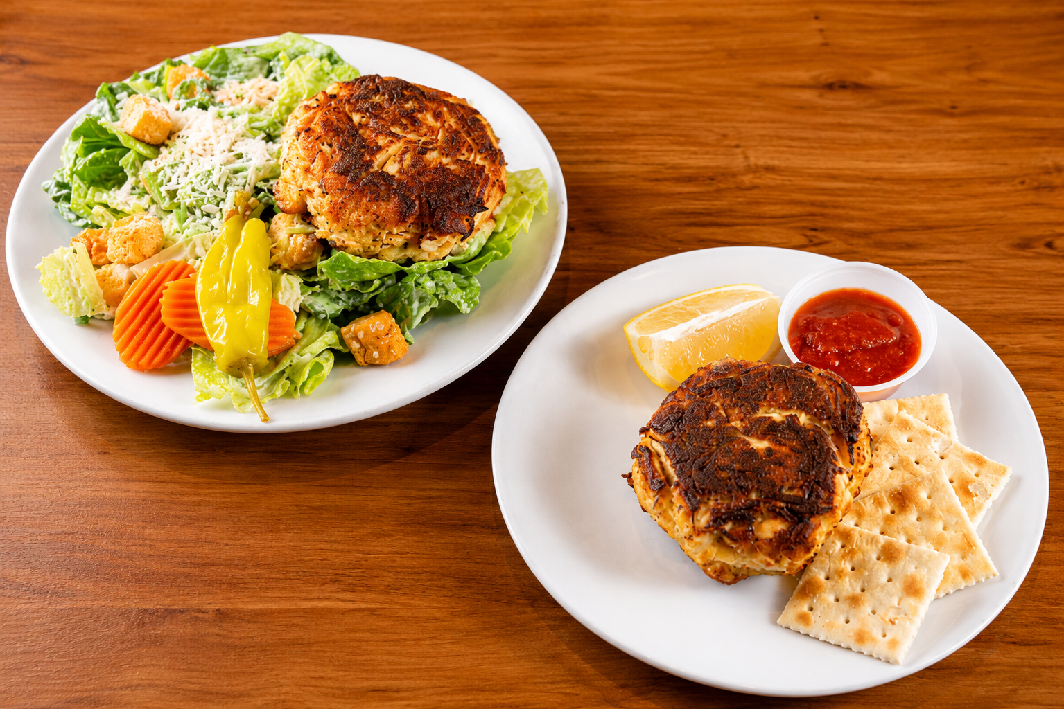 Crab cakes with salad