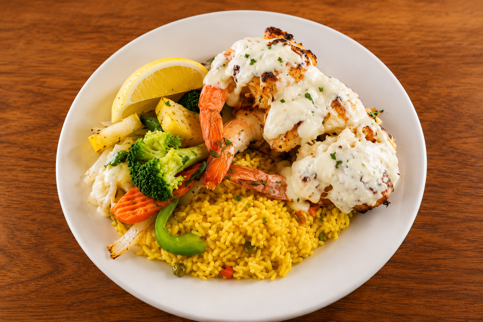 Seafood with rice and vegetables